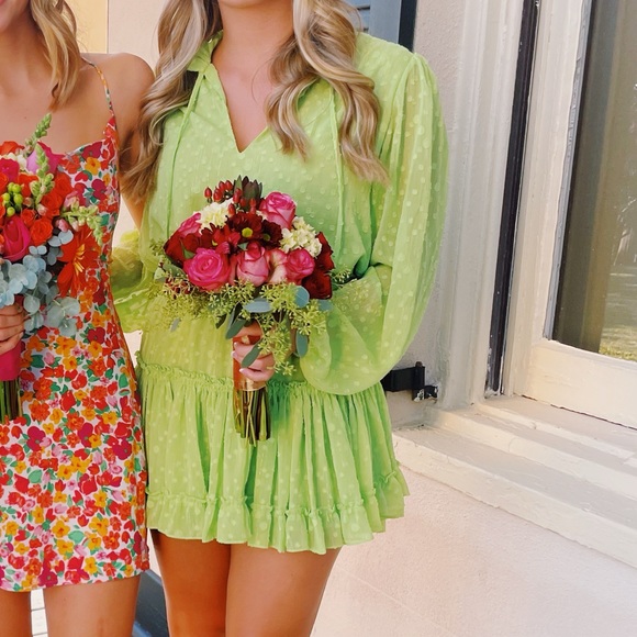 Misa Los Angeles Dresses & Skirts - Lorena Dress in Green Clip Dot from Revolve. (Size small but could fit a Medium)
